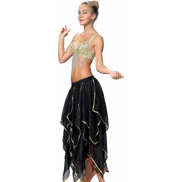Women's Chiffon 10 Panel black Skirt Costume Elegant Flowy Dance or Party Skirt - Picture 3 of 8